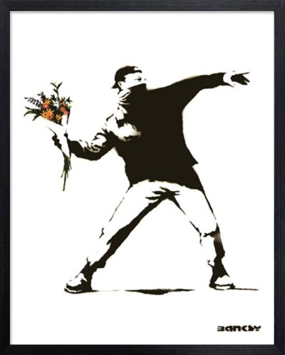 画像1: バンクシーBanksy Molotov 花束を投げる男（愛は空中に）　額　アートパネル【送料無料】