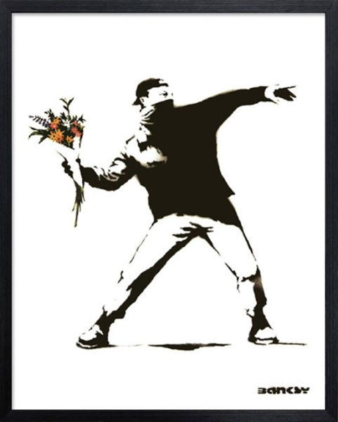 画像1: バンクシーBanksy Molotov 花束を投げる男（愛は空中に）　額　アートパネル【送料無料】 (1)