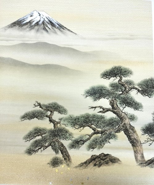 画像1: 高級織物襖紙 あかつき 4枚1組 三保の松原から富士山 襖絵 巾1ｍ×丈 2ｍ3cm ふすま張り替え 糸入りふすま紙 DIY リメイク 全国送料無料 (1)