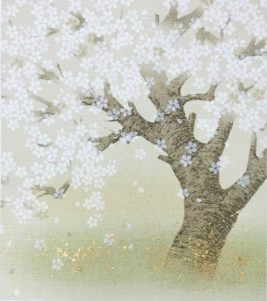 画像1: 高級織物襖紙 あかつき 4枚1組 ふすま張り替え 糸入りふすま紙 DIY リメイク 全国送料無料 巾 1ｍ×丈 2ｍ3ｃｍ 大きな桜の木 (1)